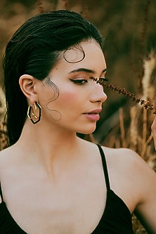 Gold Plated Black Enameled Hoop Earrings