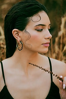 Gold Plated Black Enameled Hoop Earrings