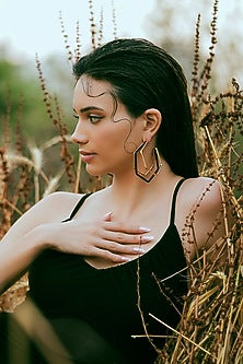 Gold Plated Black Enameled Hoop Earrings