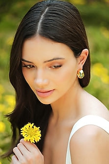 Gold Plated Green Enameled Hoop Earrings