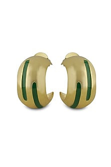 Gold Plated Green Enameled Hoop Earrings