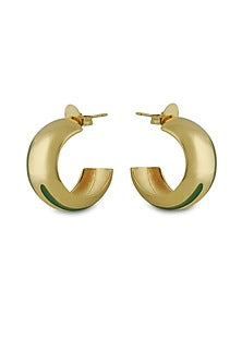 Gold Plated Green Enameled Hoop Earrings