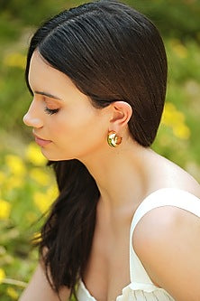 Gold Plated Green Enameled Hoop Earrings