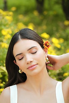 Gold Plated Green Enameled Hoop Earrings