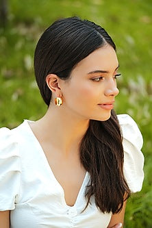 Gold Plated White Enameled Hoop Earrings