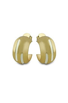 Gold Plated White Enameled Hoop Earrings