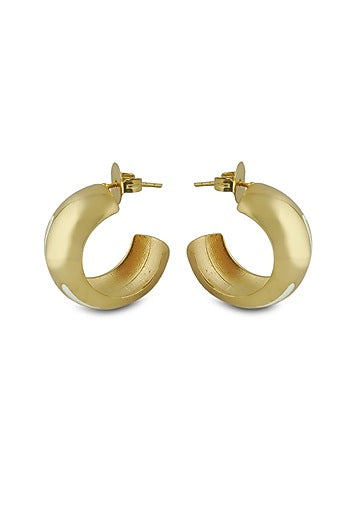 Gold Plated White Enameled Hoop Earrings