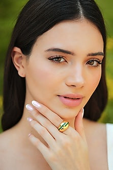 Gold Plated Green Enameled Ring