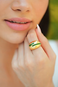 Gold Plated Green Enameled Ring