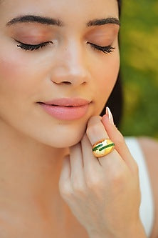 Gold Plated Green Enameled Ring