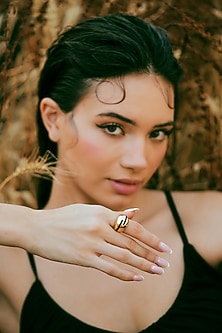 Gold Plated Black Enameled Ring