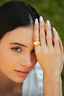 Gold Plated White Enameled Ring