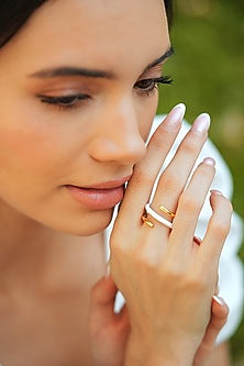 Gold Plated White Enameled Reversible Ring