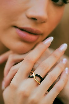 Gold Plated Black Enameled Reversible Ring