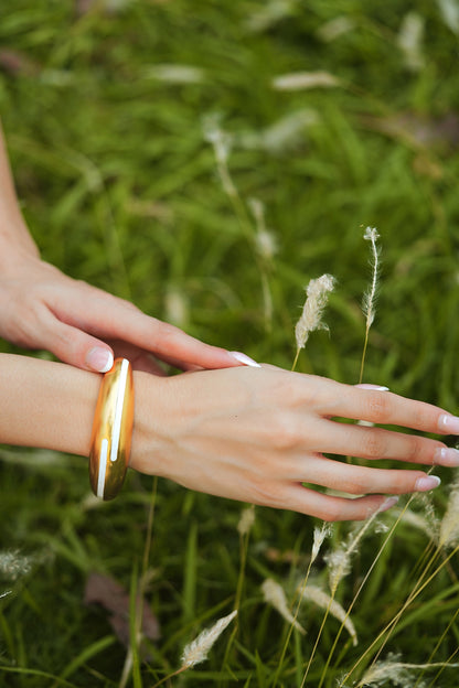 Gold Plated White Enameled Circlet Bangle