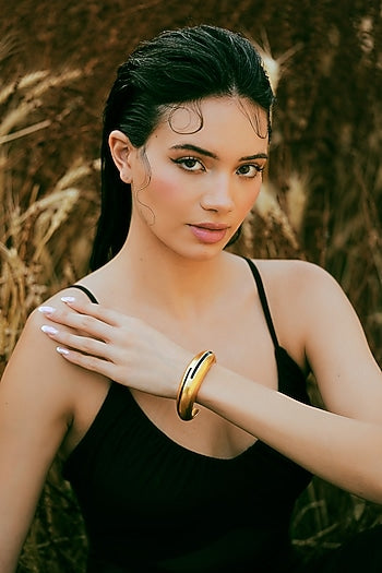 Gold Plated Black Enameled Circlet Bangle