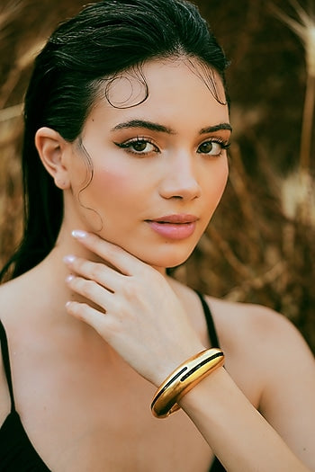 Gold Plated Black Enameled Circlet Bangle