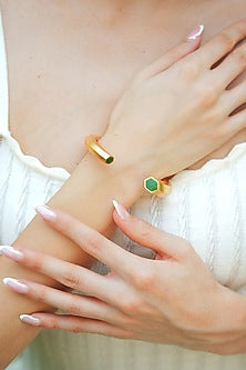 Gold Plated Green Enameled Cuff Bangle