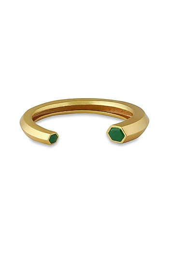 Gold Plated Green Enameled Cuff Bangle