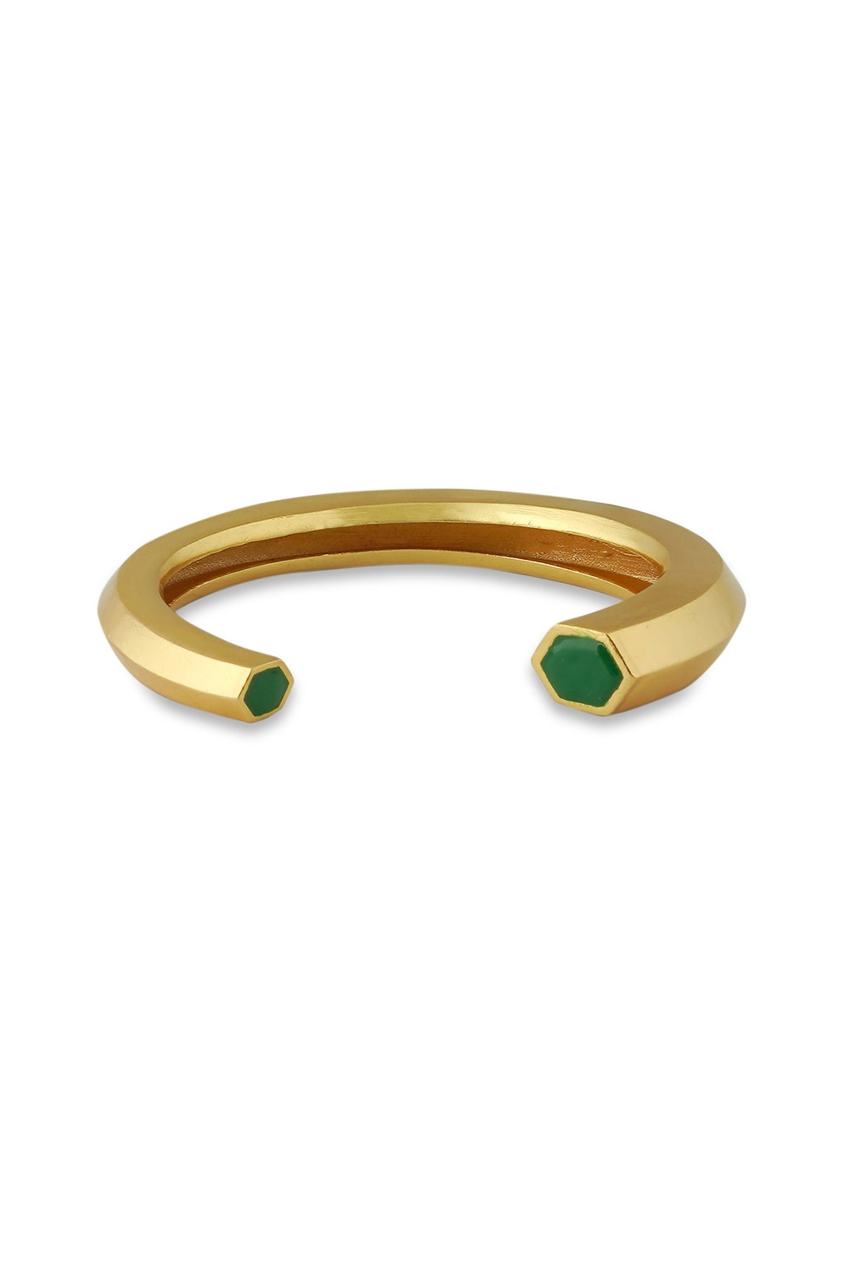 Gold Plated Green Enameled Cuff Bangle