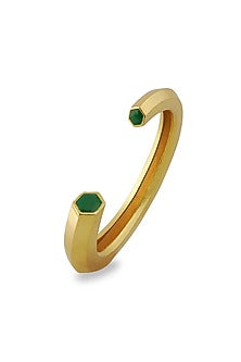 Gold Plated Green Enameled Cuff Bangle