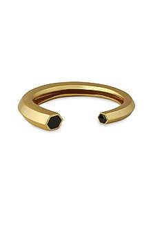 Gold Plated Black Enameled Cuff Bangle