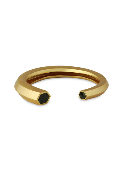 Gold Plated Black Enameled Cuff Bangle