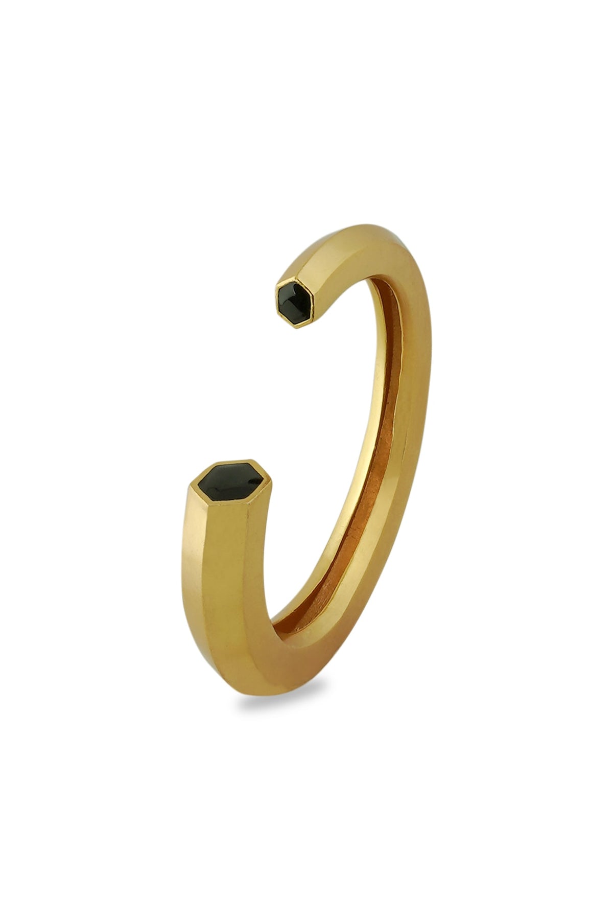 Gold Plated Black Enameled Cuff Bangle
