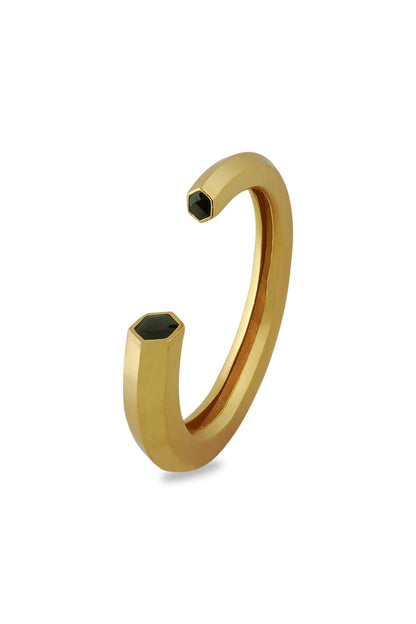 Gold Plated Black Enameled Cuff Bangle