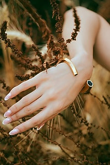 Gold Plated Black Enameled Cuff Bangle