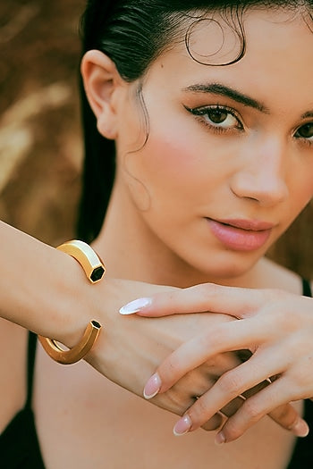 Gold Plated Black Enameled Cuff Bangle