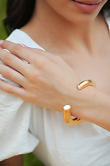 Gold Plated White Enameled Cuff Bangle