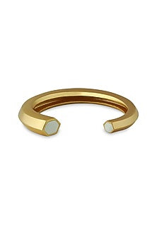 Gold Plated White Enameled Cuff Bangle