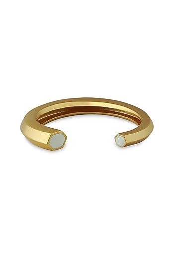 Gold Plated White Enameled Cuff Bangle