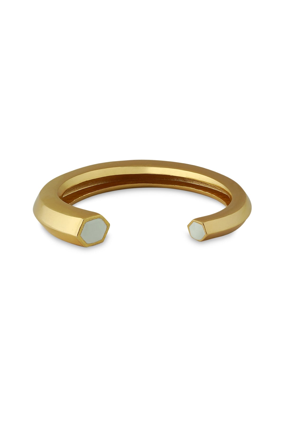 Gold Plated White Enameled Cuff Bangle