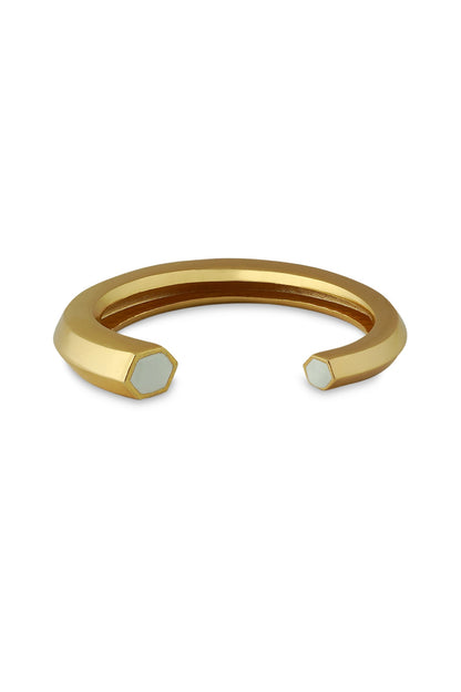 Gold Plated White Enameled Cuff Bangle