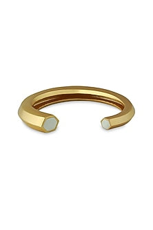 Gold Plated White Enameled Cuff Bangle