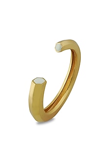 Gold Plated White Enameled Cuff Bangle
