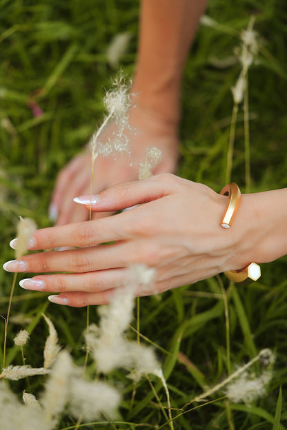 Gold Plated White Enameled Cuff Bangle