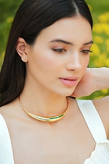 Gold Plated Green Enameled Necklace