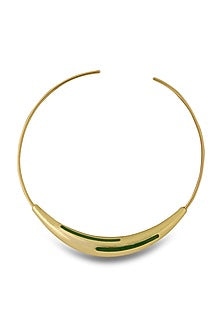 Gold Plated Green Enameled Necklace