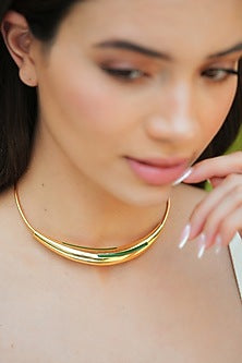 Gold Plated Green Enameled Necklace
