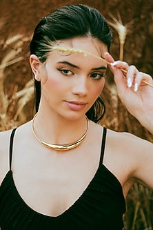 Gold Plated Black Enameled Necklace