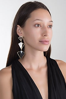 Gold Plated Black Onyx Long Earrings