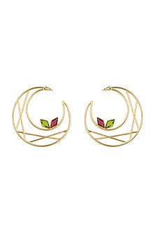 Gold Plated Peridot & Pink Quartz Hoops Earrings