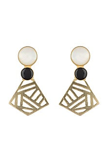 Gold Plated White MOP & Black Onyx Bead Earrings