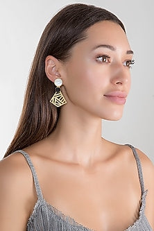 Gold Plated White MOP & Black Onyx Bead Earrings