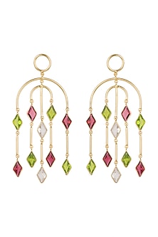 Gold Plated Pink Quartz & Rock Crystal Earrings