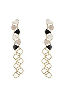 Gold Plated Grey & Black Onyx Earrings
