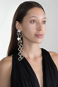 Gold Plated Grey & Black Onyx Earrings